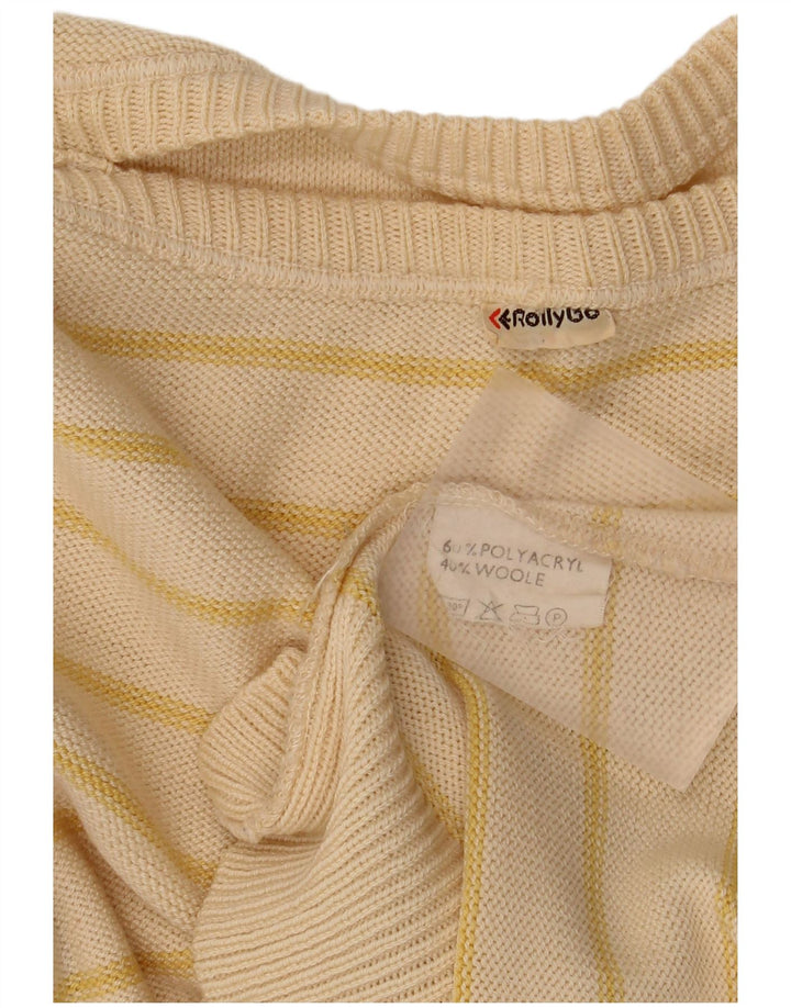 Vintage Herre Boat Neck Jumper Sweater Medium Beige Stribet Polyacryl