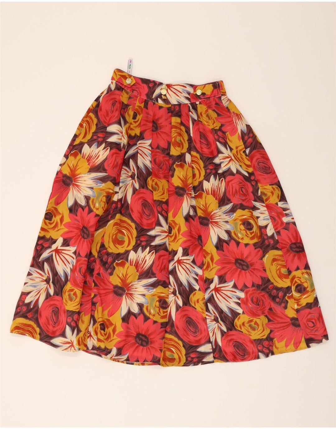 NEW FAST Womens A-Line Skirt EU 36 Small W28 L29 Red Floral Polyester Vintage New Fast and Second-Hand New Fast from Messina Hembry 