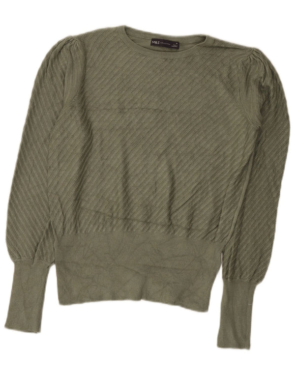Marks & Spencer Womens Boat Neck Jumper Sweater UK 10 Small Khaki Striped