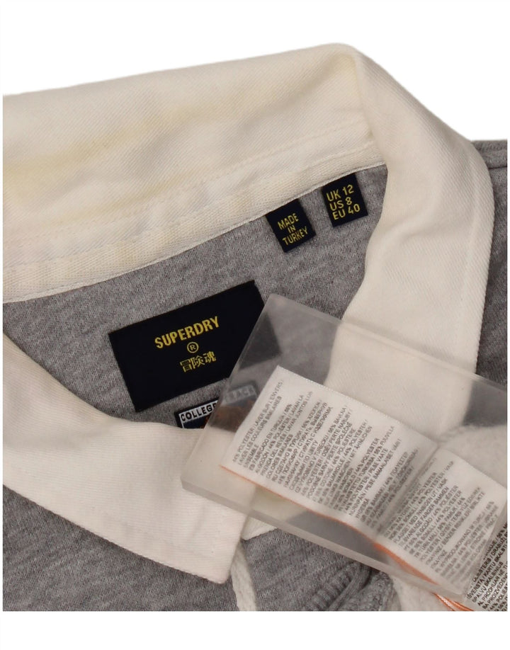 Superdry Dame Oversized Polo Neck Sweatshirt Jumper UK 12 Medium Grey