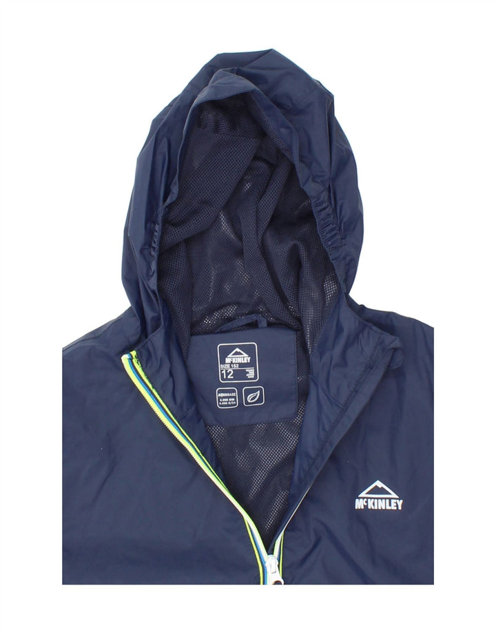 MC KINLEY Boys Hooded Rain Jacket 11-12 Years Navy Blue Polyamide Vintage MC Kinley and Second-Hand MC Kinley from Messina Hembry 