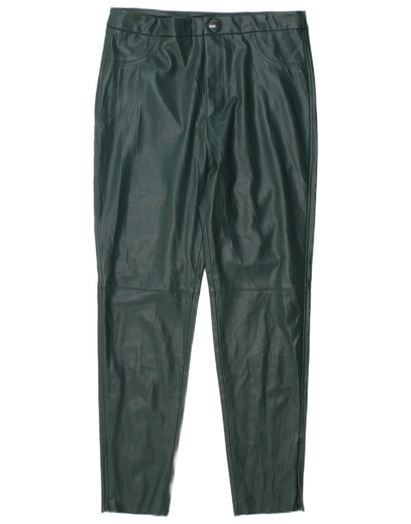 Zara Dame Højtalje Skinny Kunstlæder Bukser Large W30 L28 Grøn