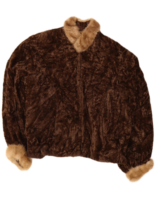 Vintage Dame imiteret Pelsjakke UK 20 2XL Brun