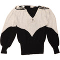 MADELEINE Womens V-Neck Jumper Sweater EU 36/38 Small Black Colourblock Vintage Madeleine and Second-Hand Madeleine from Messina Hembry 