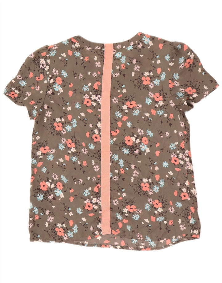 Oasis Dame Oversized Bluse Top UK 10 Small Khaki Floral Polyester