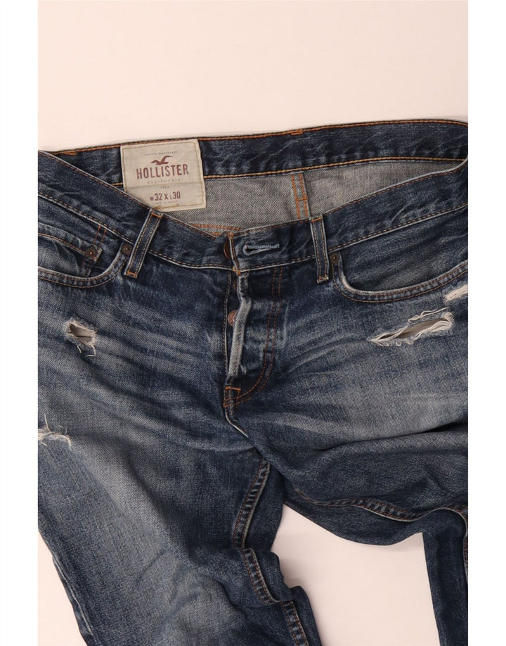 Hollister Herre Distressed Straight Jeans W32 L30 Blå Bomuld