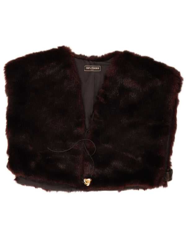 Vintage Kvinders Crop Faux Fur Gilet UK 14 Large Maroon