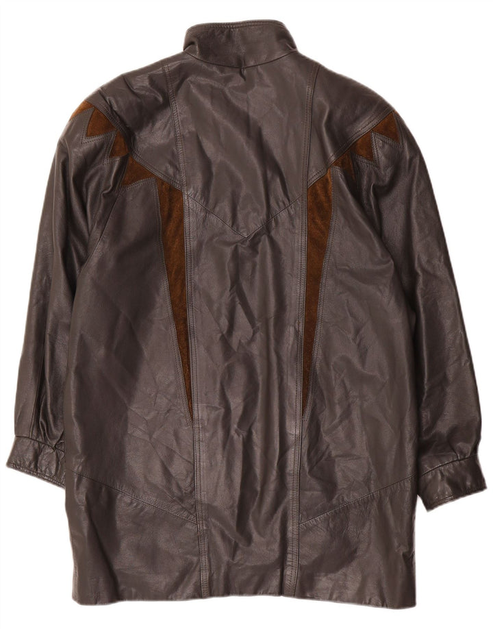 Vintage oversized læderfrakke til kvinder EU 40 Medium Grey Colourblock