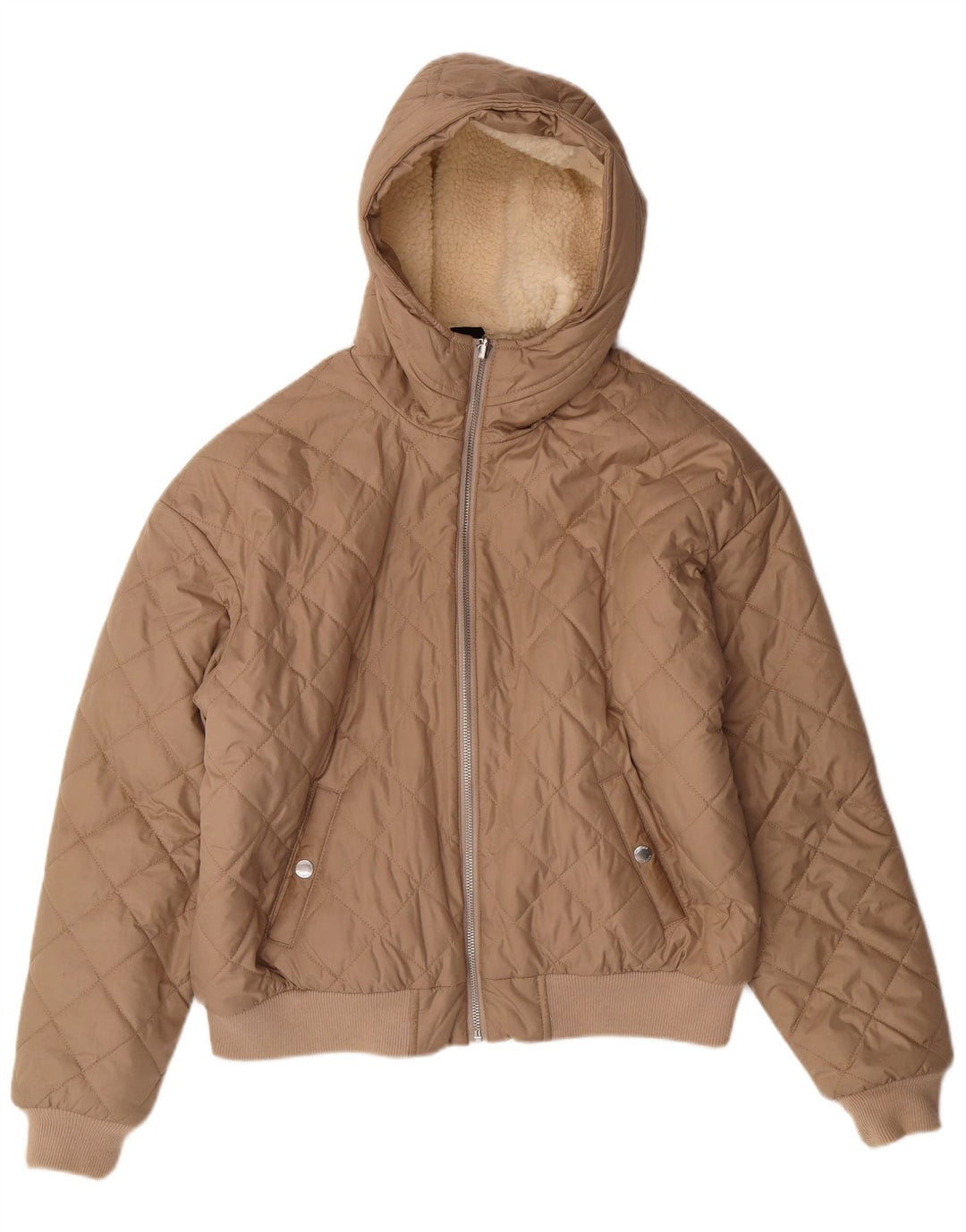 HOLLISTER Kviltet hættejakke til kvinder UK 10 Small Beige Polyester