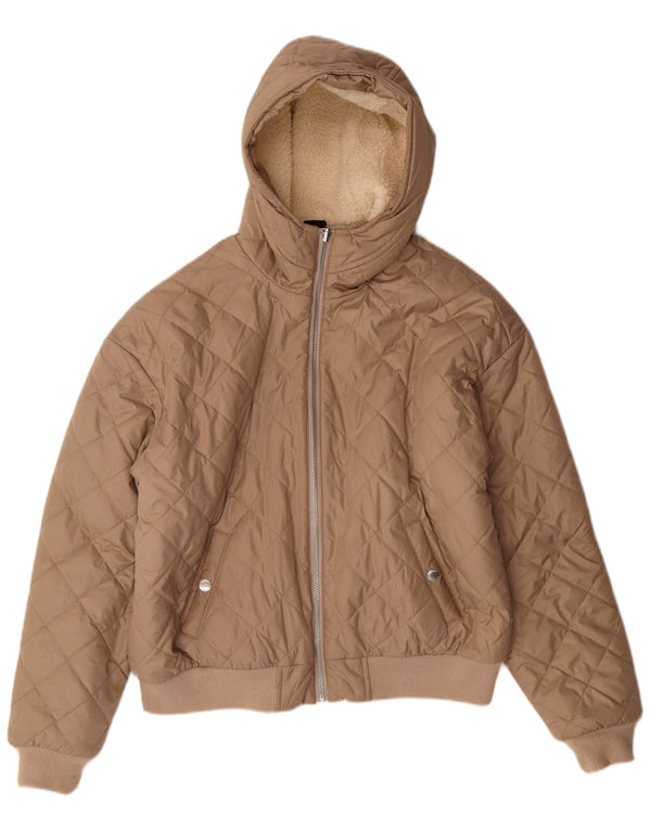 HOLLISTER Kviltet hættejakke til kvinder UK 10 Small Beige Polyester
