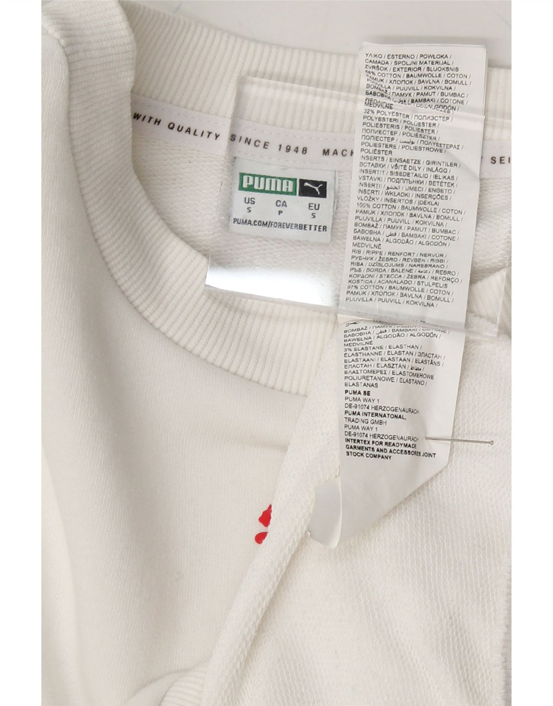 PUMA Womens Oversized Crop Sweatshirt Jumper UK 10 Small White Colourblock Vintage Puma and Second-Hand Puma from Messina Hembry 