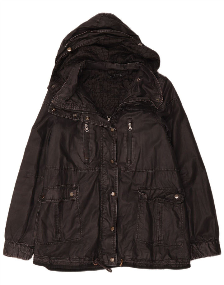 Zara Dame Hætte Vokset Bomuldsjakke UK 14 Medium Sort