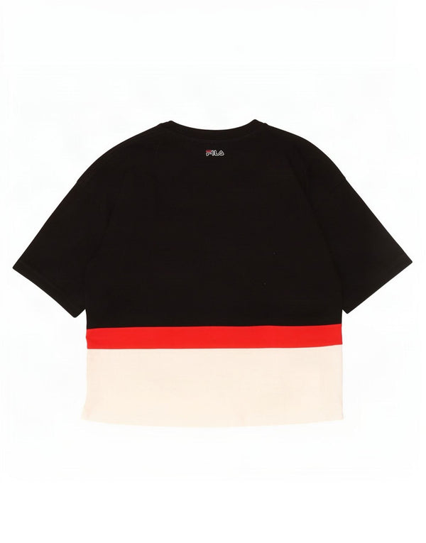 Fila Dame Grafisk T-Shirt Top UK 10 Small Black Colourblock Bomuld