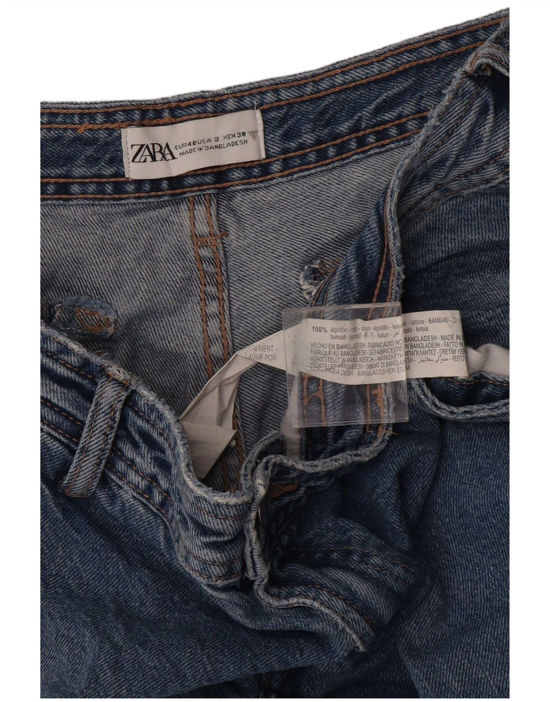 Zara Dame Cargo Straight Jeans EU 40 Medium W30 L31 Blå Bomuld