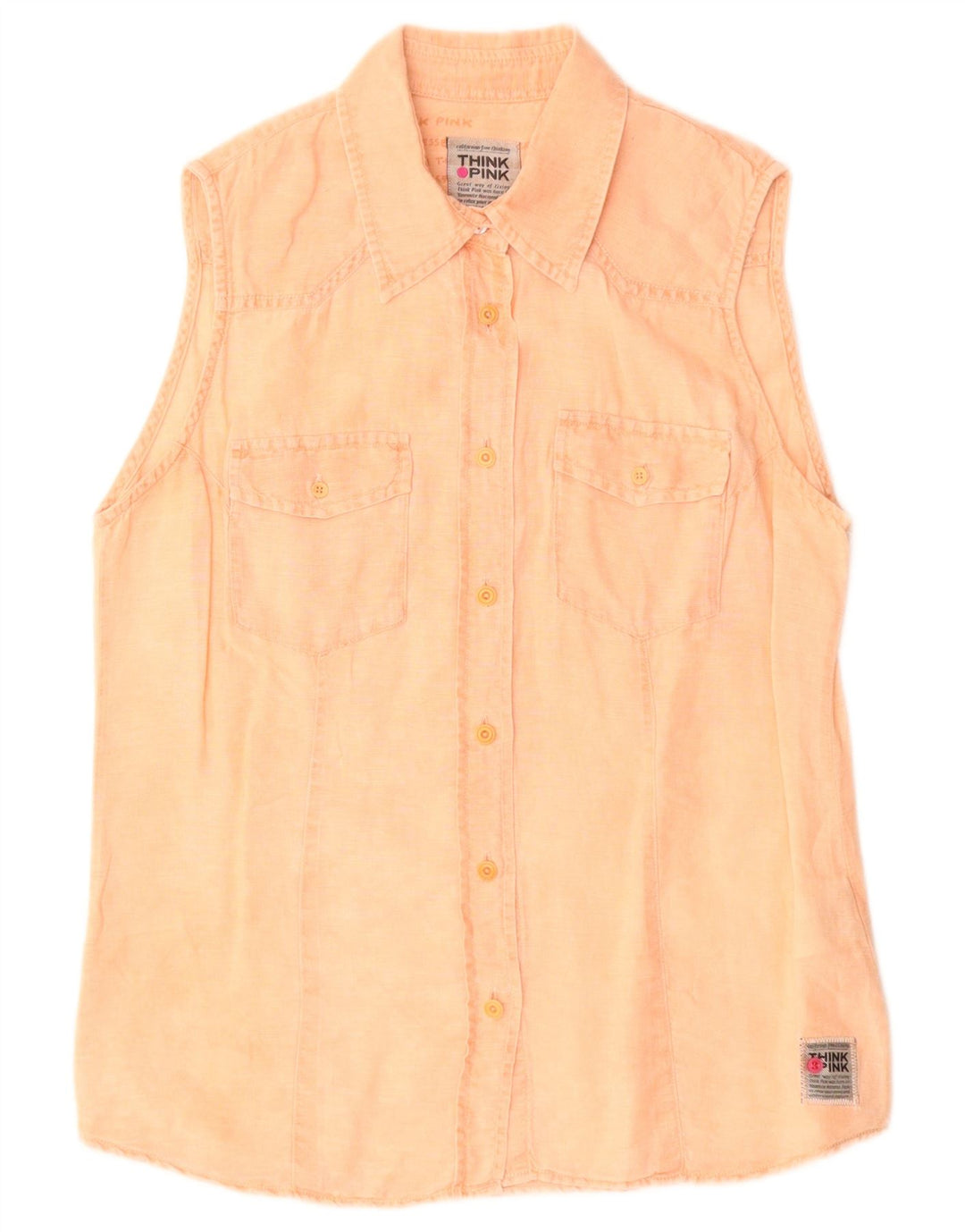 Think Pink Dame ærmeløs skjorte UK 12 Medium Orange Bomuld