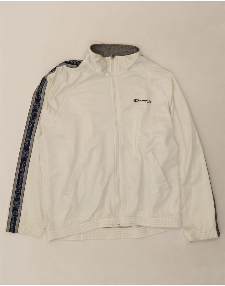 CHAMPION Mens Graphic Tracksuit Top Jacket Medium White Polyester Vintage Champion and Second-Hand Champion from Messina Hembry 