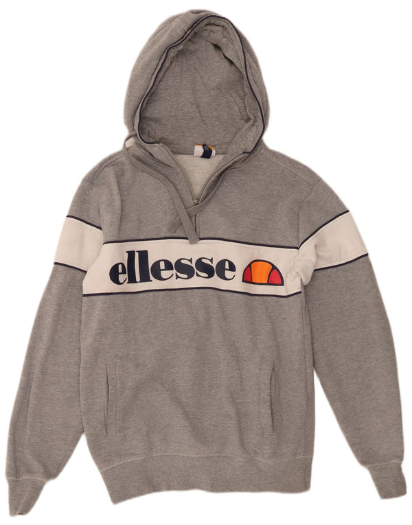 Ellesse Womens Graphic Zip Neck Hoodie Jumper UK 10 Small Grey Colourblock
