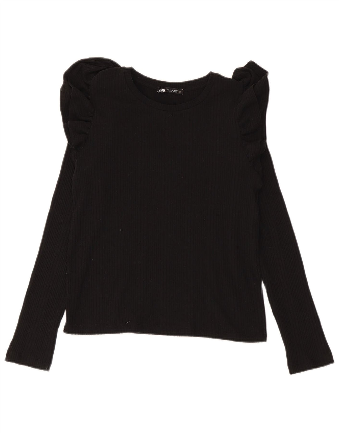 Zara Dame Top Langærmet UK 10 Small Black Bomuld