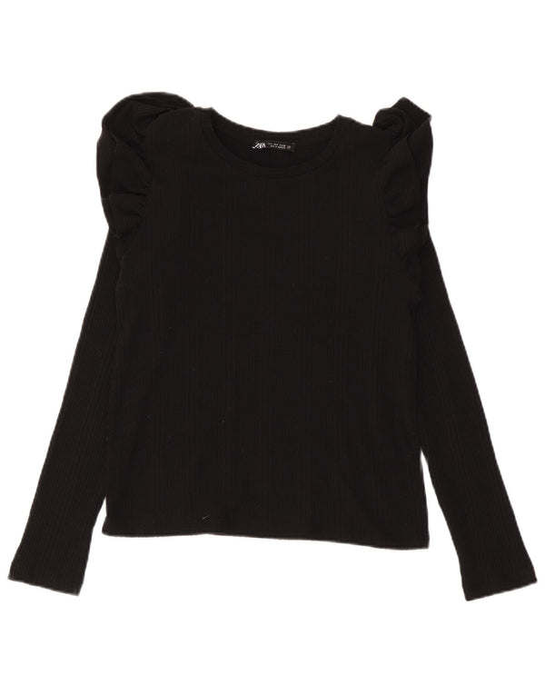 Zara Dame Top Langærmet UK 10 Small Black Bomuld