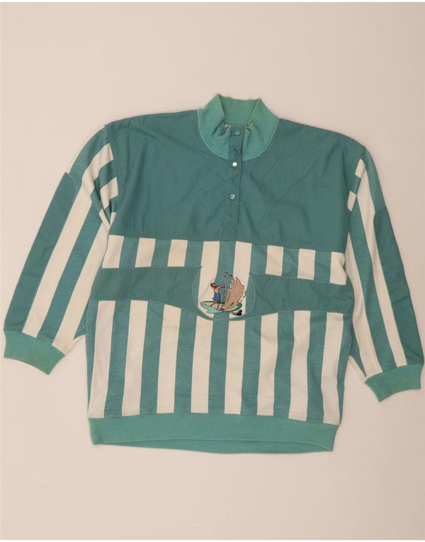 Vintage Dame Grafisk Sweatshirt Jumper UK 10 Lille Grøn Stribet