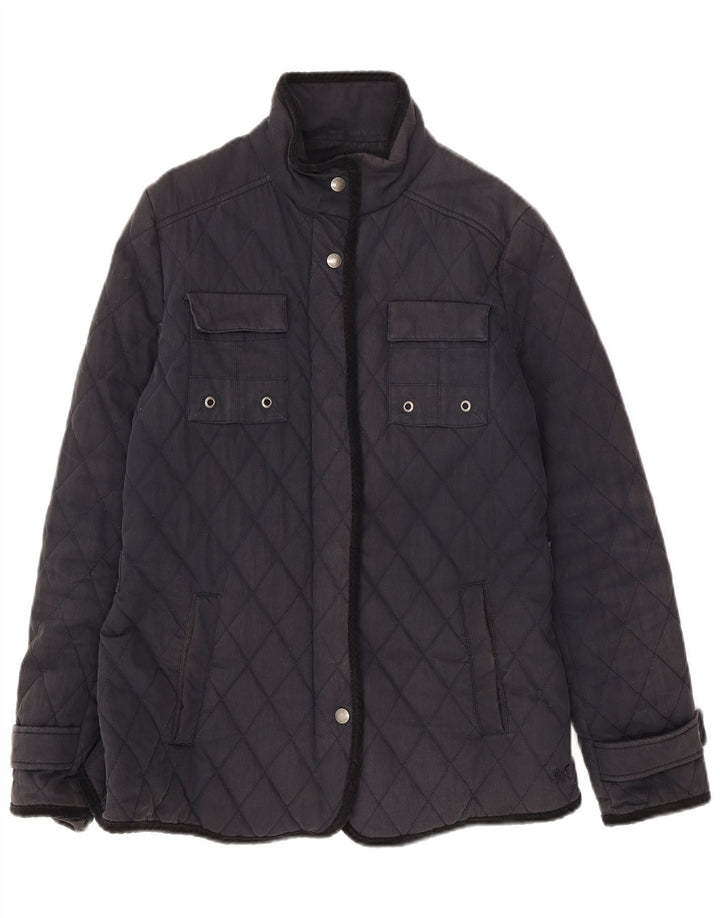 Crew Clothing Dame Quiltet Jakke UK 12 Medium Navy Blue Bomuld