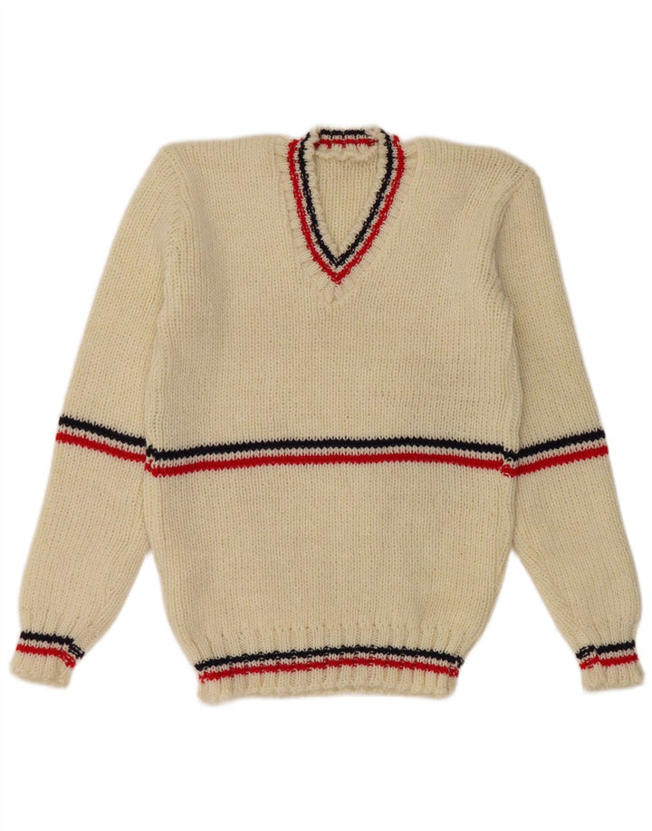Vintage herre V-hals sweater lille hvid stribet
