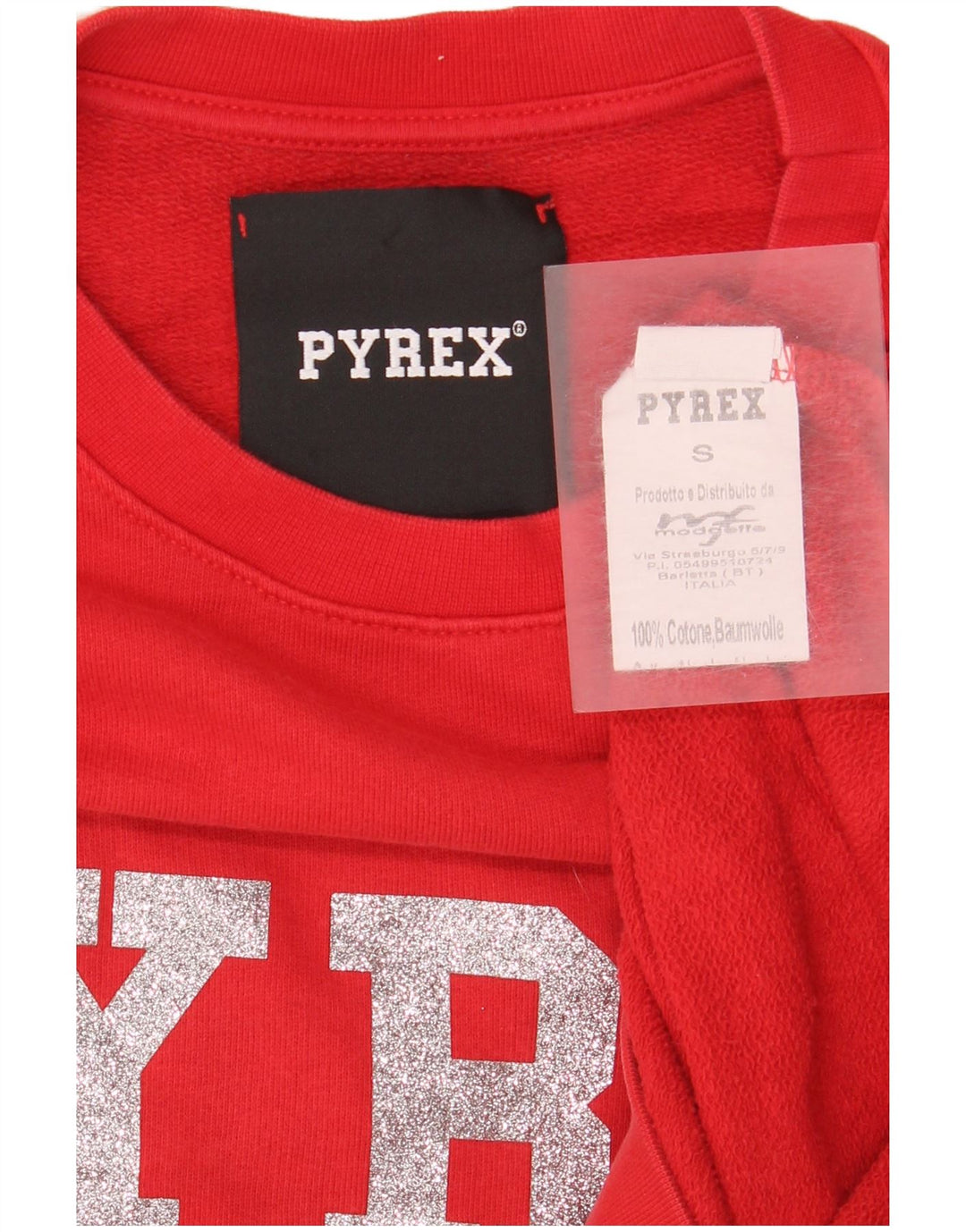 Pyrex Dame Grafisk Oversized Sweatshirt Jumper UK 10 Lille Rød Bomuld