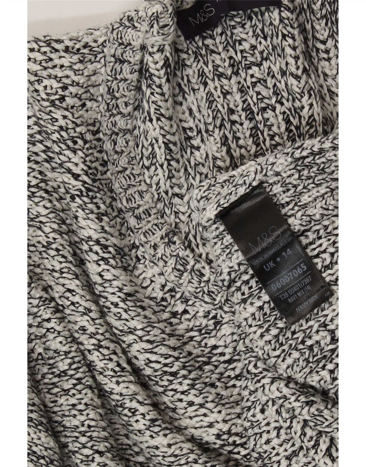 Marks & Spencer Dame V-hals sweater UK 14 Medium Navy Blue Flecked