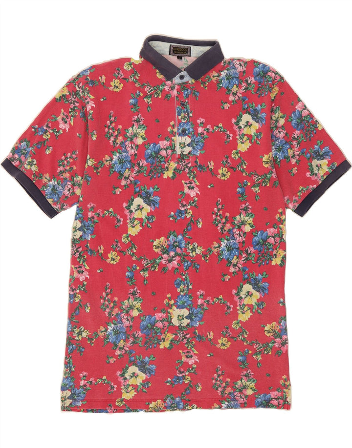 SCIROCCO Mens Polo Shirt Large Red Floral Cotton Vintage Scirocco and Second-Hand Scirocco from Messina Hembry 