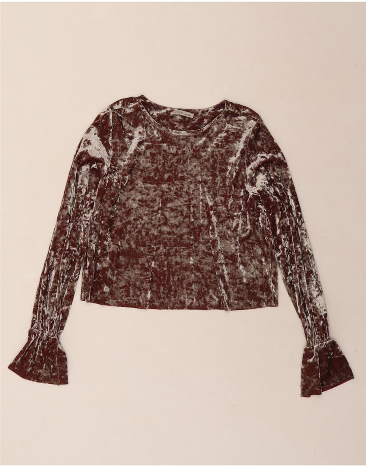 ZARA Womens Velour Crop Top Long Sleeve UK 12 Medium Brown Tie Dye Vintage Zara and Second-Hand Zara from Messina Hembry 