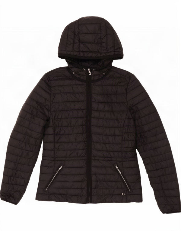 Massimo Dutti Dame Hætte Polstret Jakke UK 12 Medium Sort Nylon