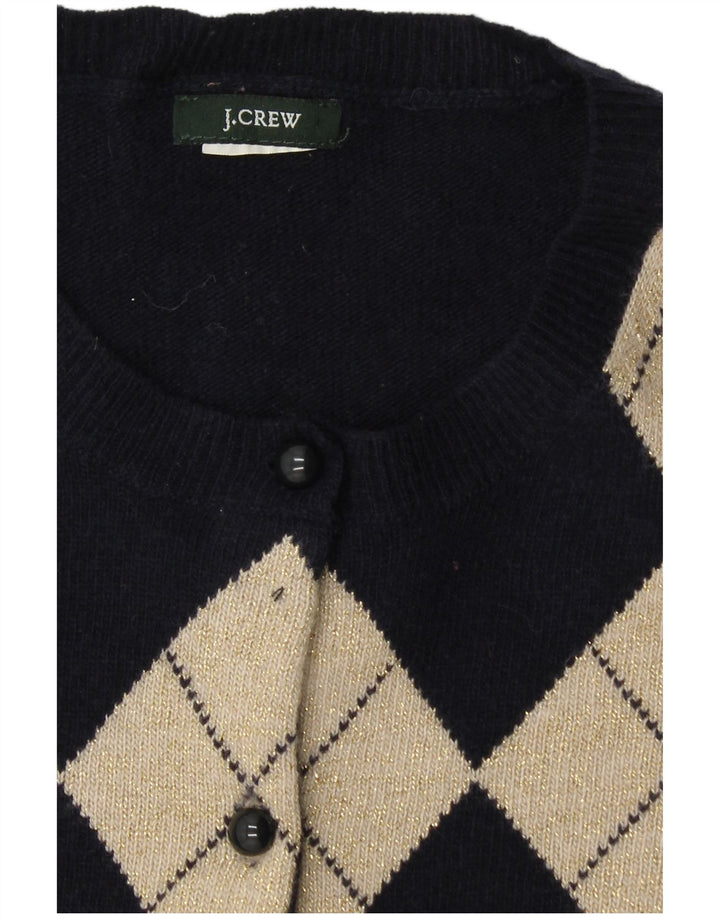 J. CREW Herre cardigan sweater UK 6 XS Navy Blue Argyle/Diamond
