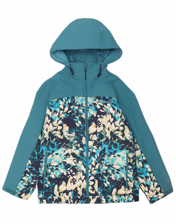 Columbia Dame Hætte vindjakke UK 10 Small Blue Floral Polyester