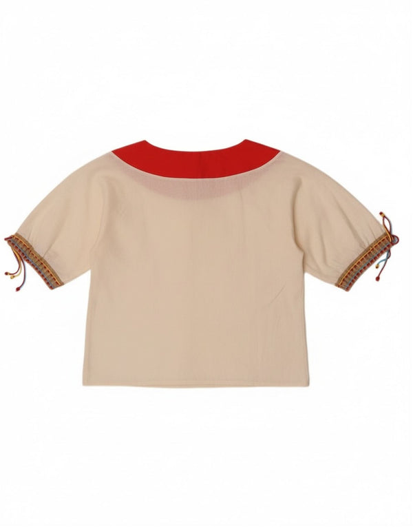 Vintage Womens 3/4 Sleeve Blouse Top UK 12 Medium White Colourblock Cotton