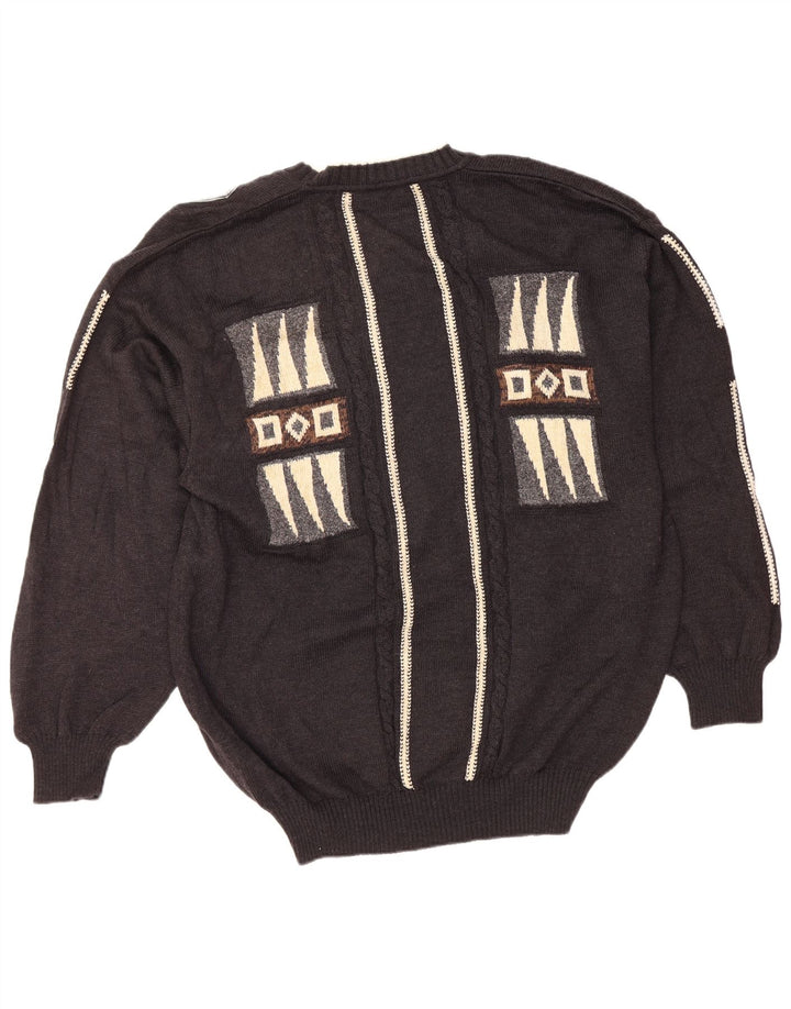 UMBERTO BILANCIONI Herre V-hals sweater 2XL Grå Geometrisk Uld