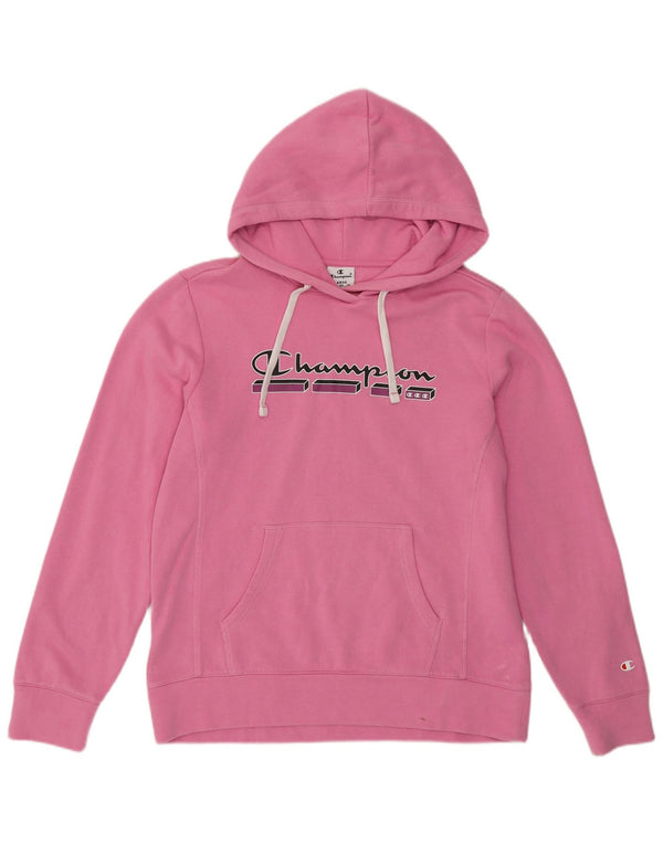 Champion Dame Grafisk Hoodie Jumper UK 14 Large Pink