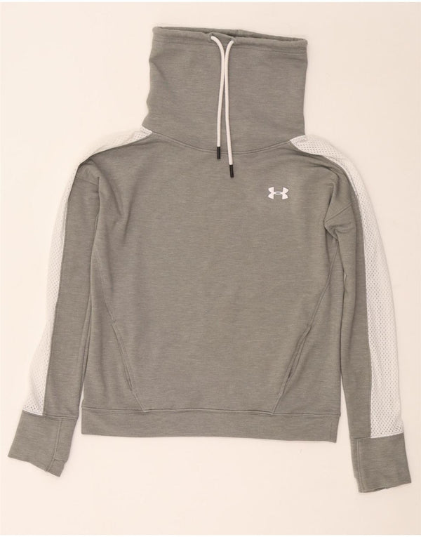UNDER ARMOUR Dame Crop Loose Fit Hoodie Jumper UK 6 XS Grå Colourblock