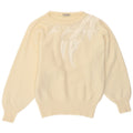 VINTAGE Womens Batwing Crew Neck Jumper Sweater UK 14 Medium Off White