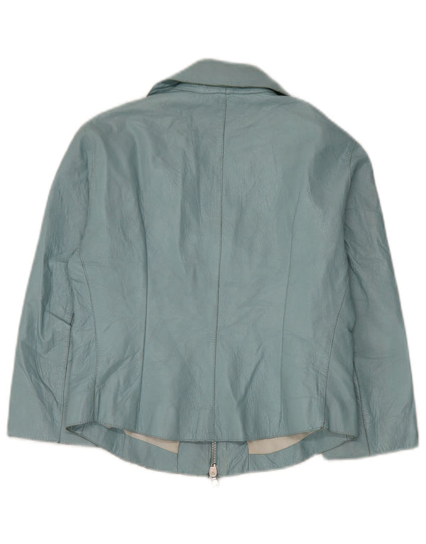 Vintage læder til kvinder med 3/4 ærmer Bolero-jakke IT 42 Medium Blue Læder