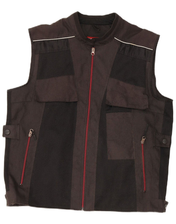 Vintage Herre Utility Gilet UK 42 XL Sort Colourblock Polyester