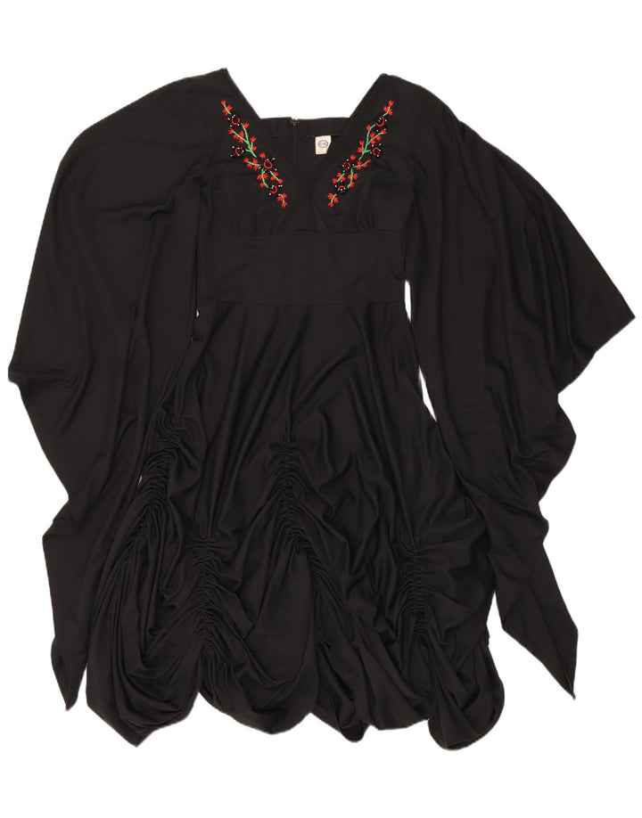 C&A Womens Batwing Puf-kjole UK 12 Medium Black Floral Polyester