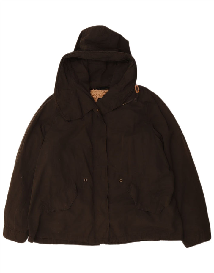 Zara Sherpa-jakke med hætte til kvinder UK 14 Medium Khaki Polyester