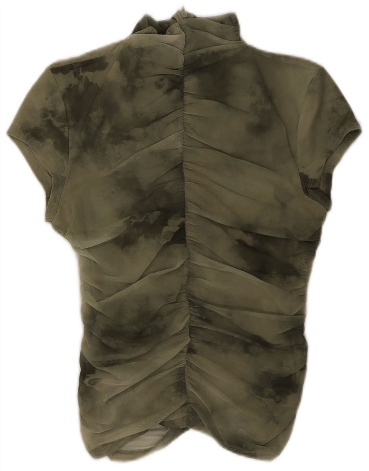Zara Damebluse Top UK 12 Medium Green Tie Dye Polyester