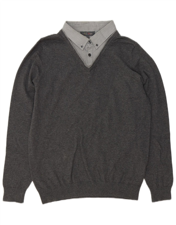 Marks & Spencer Herre polo-hals sweater lille grå bomuld