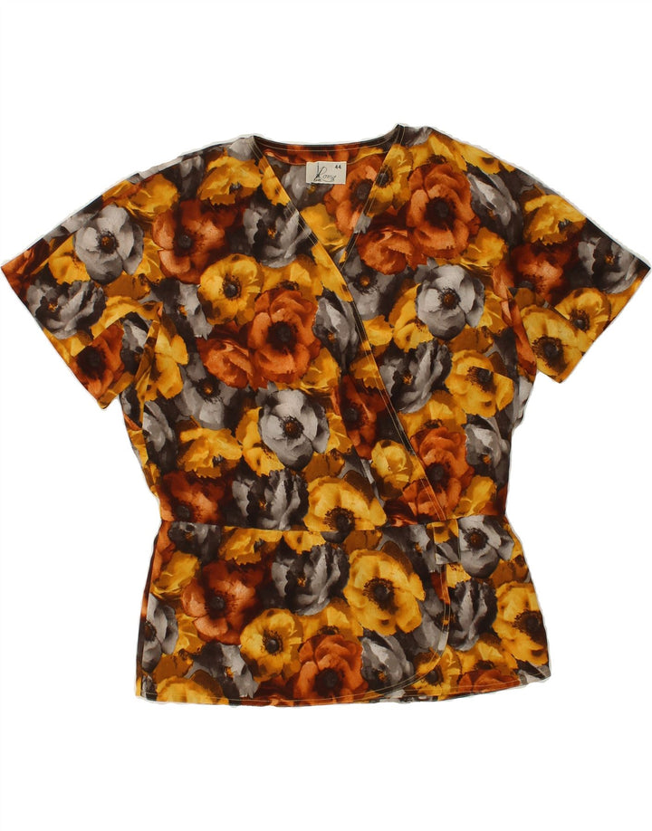 VINTAGE Womens Short Sleeve Blouse Top IT 44 Medium Yellow Floral | Vintage Vintage | Thrift | Second-Hand Vintage | Used Clothing | Messina Hembry 