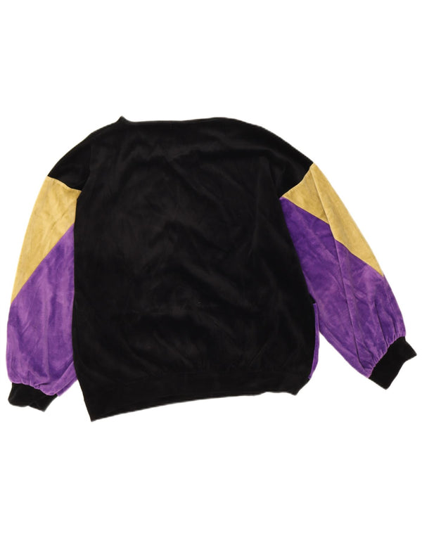 Vintage Dame Velvet Sweatshirt Jumper UK 16 Large Black Colourblock