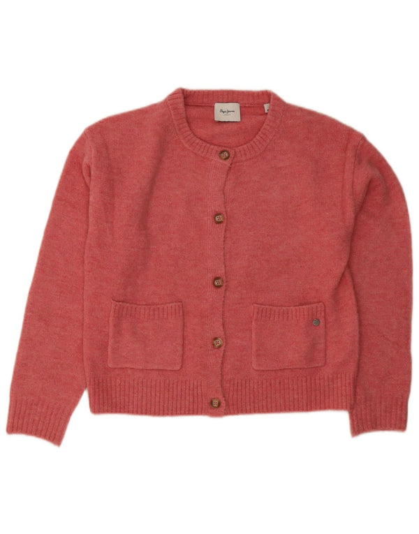 PEPE Jeans Dame Crop Cardigan Sweater UK 14 Medium Pink