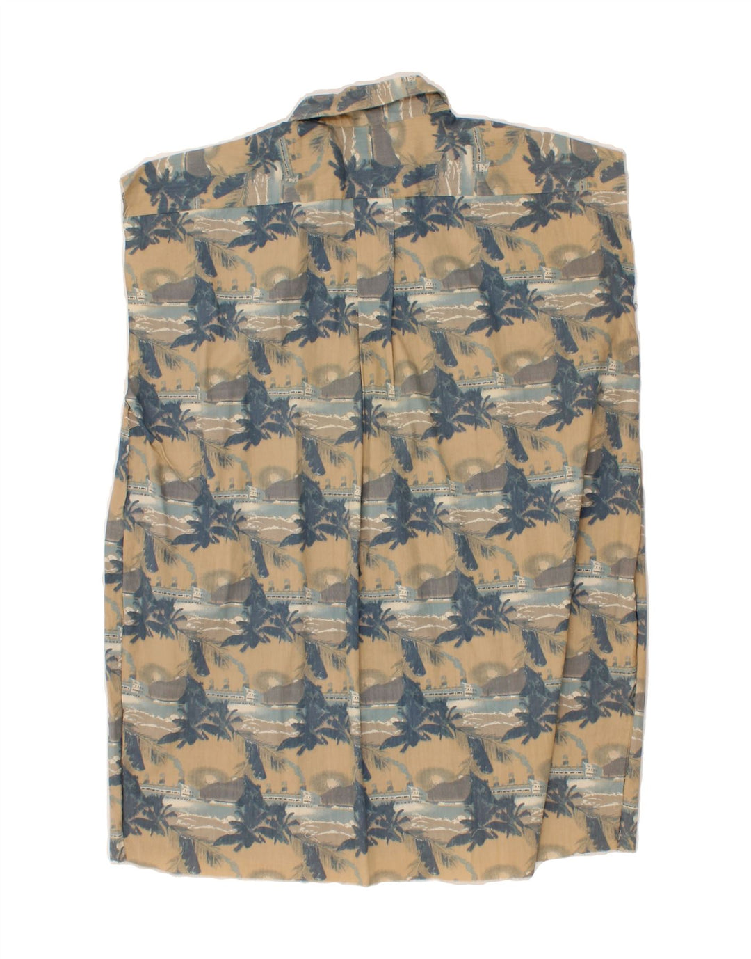 VINTAGE Mens Graphic Sleeveless Shirt Large Beige Hawaiian Vintage Vintage and Second-Hand Vintage from Messina Hembry 