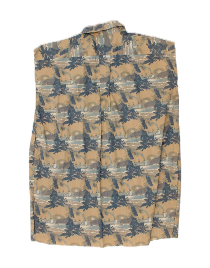 VINTAGE Mens Graphic Sleeveless Shirt Large Beige Hawaiian Vintage Vintage and Second-Hand Vintage from Messina Hembry 