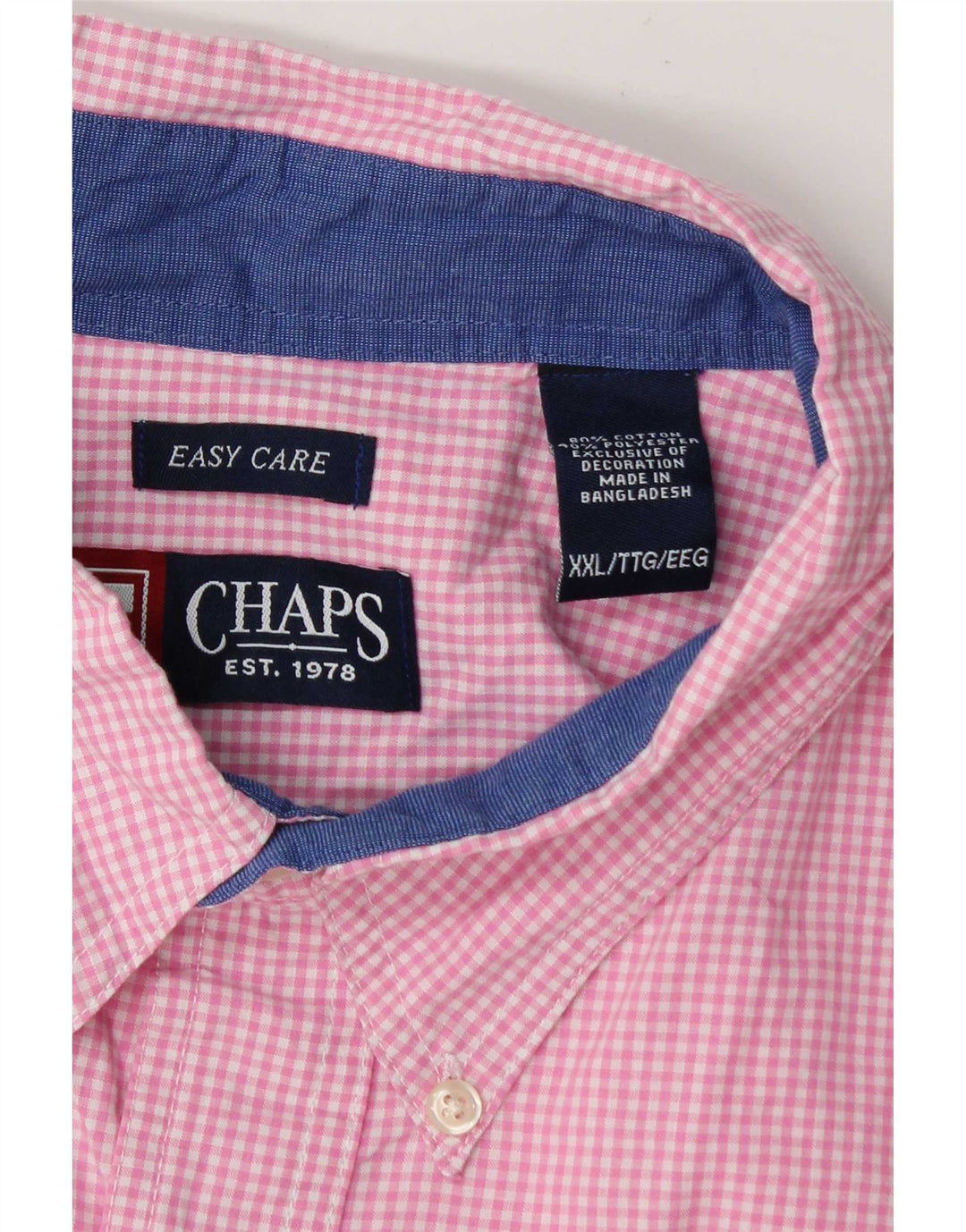 Chaps Kortærmet Herreskjorte 2XL Pink Gingham Bomuld